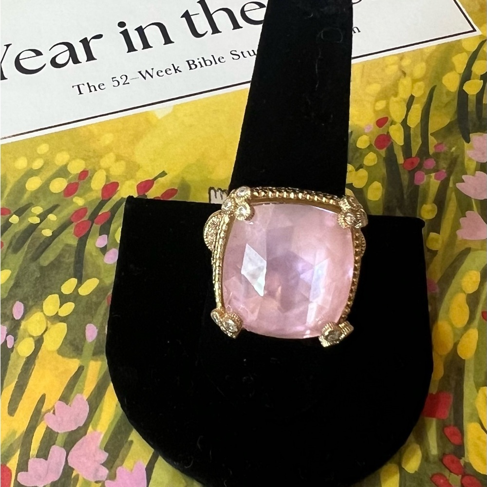 Judith Ripka Pink and Gold Cushion-Cut Monaco Ring size 9 - Picture 2 of 5